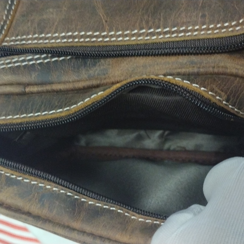 SNO Brown Multiple Zipper Pockets Leather Bag with Handle - Picture 13 of 16